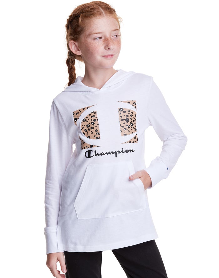 Champion T-Shirt Leopard Knockout Logo Hoodie Meisjes - Wit - Belgie 8374JGSWN